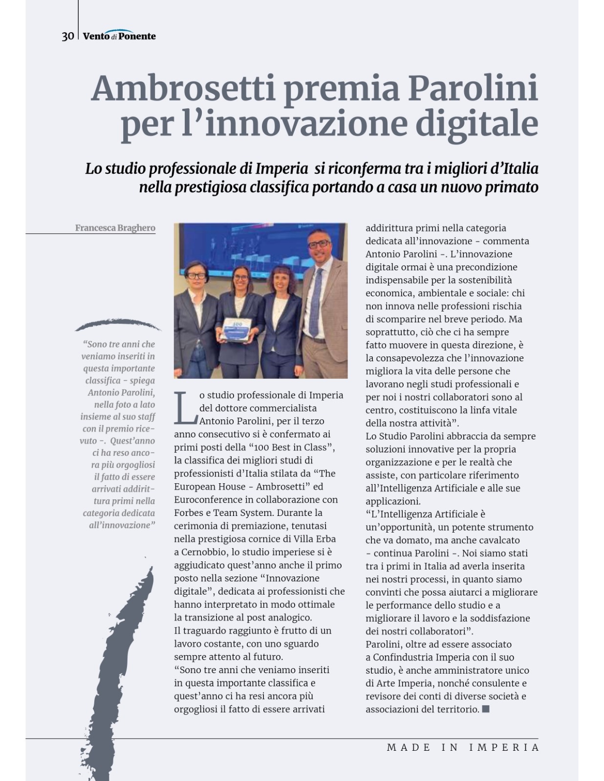 Ambrosetti premia Parolini per l’innovazione digitale