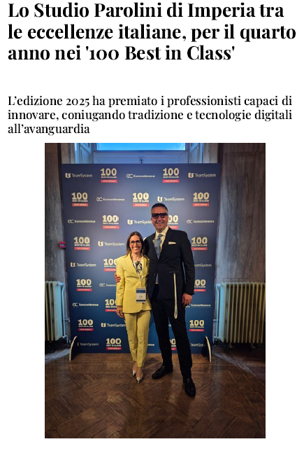 Lo Studio Parolini di Imperia tra le eccellenze italiane, per il quarto anno nei ‘100 Best in Class’