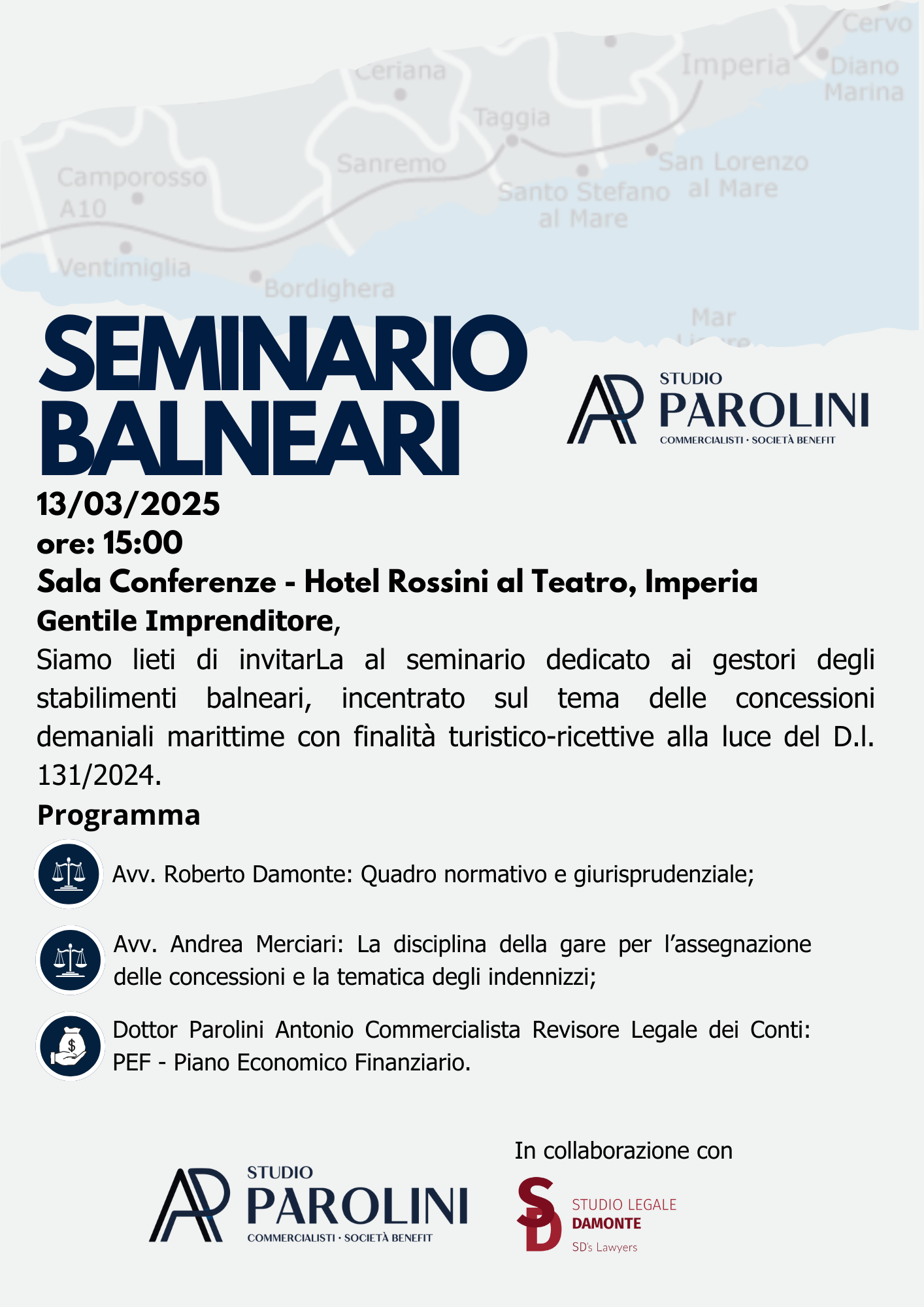 SEMINARIO BALNEARI Sala Conferenze – Hotel Rossini al Teatro, Imperia 13/03/2025