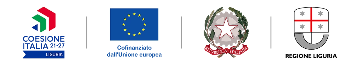 Coesione Italia 21-27 Liguria, Cofinanziato dall'Unione europea, Repubblica Italiana, Regione Liguria